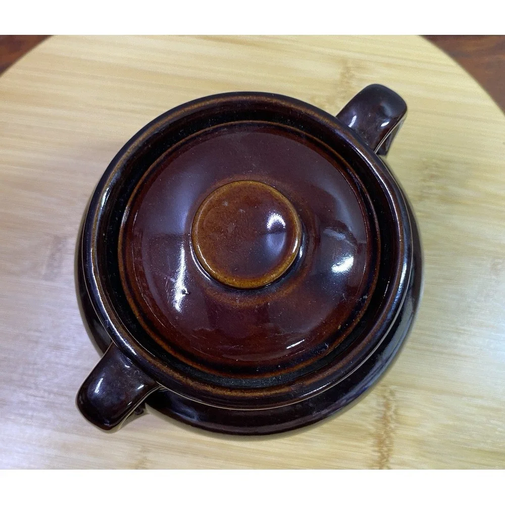 Orangeville Brown & Cream Crock with lid Made‎ in the USA 4.5